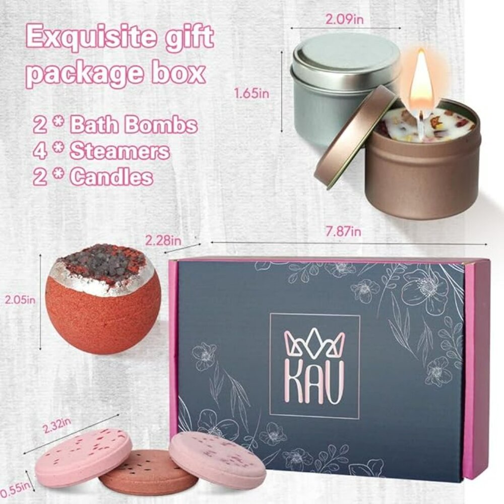 KAV Aromatherapy Gift Set 2 Bath bombs, 2 Scented Candles, 4 Shower Steamers